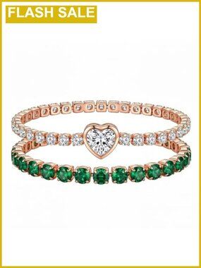 2 Pc Adjustable Tennis Bracelet Set 14K Gold Plated CZ Stackable